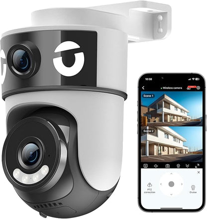 H4 Dual-Lens PTZ WiFi 1080P Home Security Camera, 24/7 Recording IP65 Waterproof Indoor&Outdoor Camera with Motion Detection, Two-Way Audio, Color Night Vision & Cloud Storage