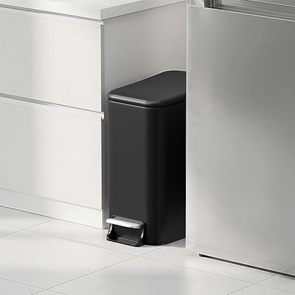 Small Bathroom Trash Can w/Lid Soft Close, 6 Liter/1.6 Gallon Stainless Steel Garbage Can w/Inner Bucket, Trash Bin Waste Basket for Kitchen, Bedroom, Living Room, Office, Toilet, Black