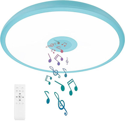 Sky Blue Waterproof LED Flush Mount Ceiling Light Fixture,with Bluetooth Speaker,11 Inch,18 watt,Dimmable Music Lamp,RGB Color Changing Light with Remote Control,for Bathroom,Shower,Bedroom