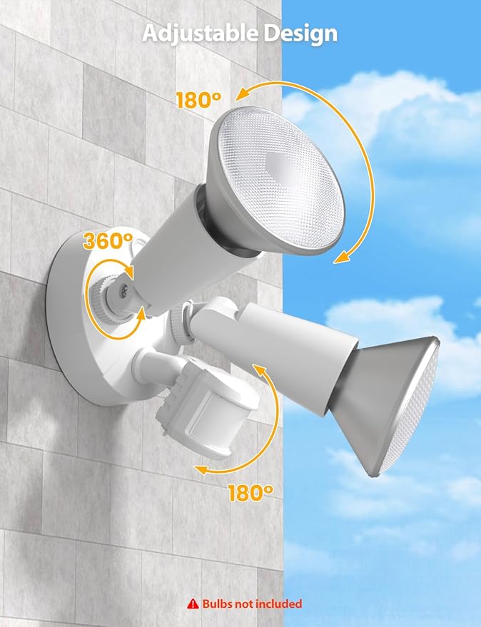 Onforu 2 Head Motion Sensor Outdoor Lights, Adjustable Twin PAR38 Holder, 2 Pack Hardwired Outdoor Flood Light Fixture 300W Max, Dusk-to-Dawn, E26 Base, Security Lights for Garage Yard Driveway