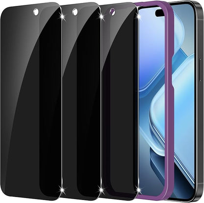 (3 Pack) sorlnern Privacy Screen Protector Tempered Glass Compatible for iPhone 16 Pro - Shatterproof/Anti-Scratch/Anti-Spy/Durable/Touch-Sensitive/Fingerprint Resistant/Case-Friendly/Bubble-Free (Not Compatible for iPhone 16 Pro Max)