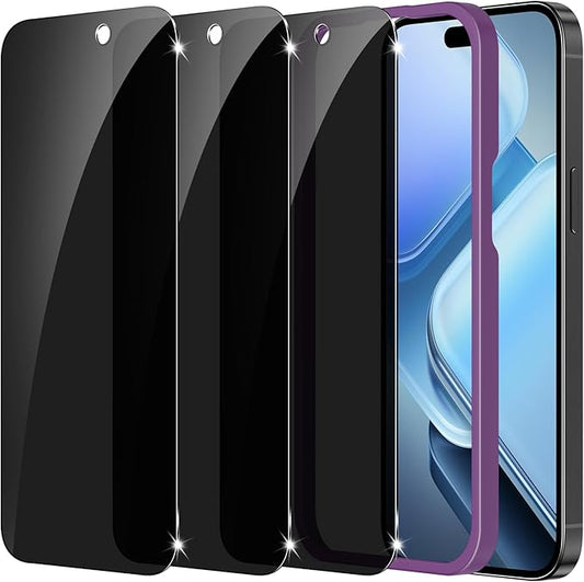 (3 Pack) sorlnern Privacy Screen Protector Tempered Glass Compatible for iPhone 16 Pro - Shatterproof/Anti-Scratch/Anti-Spy/Durable/Touch-Sensitive/Fingerprint Resistant/Case-Friendly/Bubble-Free (Not Compatible for iPhone 16 Pro Max)