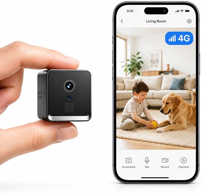 4G LTE Cellular Security Camera, No WiFi 2K HD Indoor Surveillance Camera with Built-In SIM Card for Remote Viewing, PIR Motion Detection Auto Night Vision Real-Time Alerts, Portable Battery Camera
