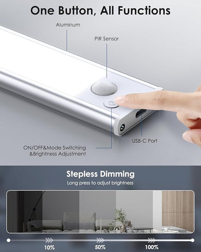 2-Pack Under Cabinet Lighting, Upgraded 3200mAh Rechargeable Under Cabinet Lights Wireless, LED Motion Sensor Light Indoor Closet Lights Under-counter Light Fixtures for Kitchen, Hallway, Pantry, 14in