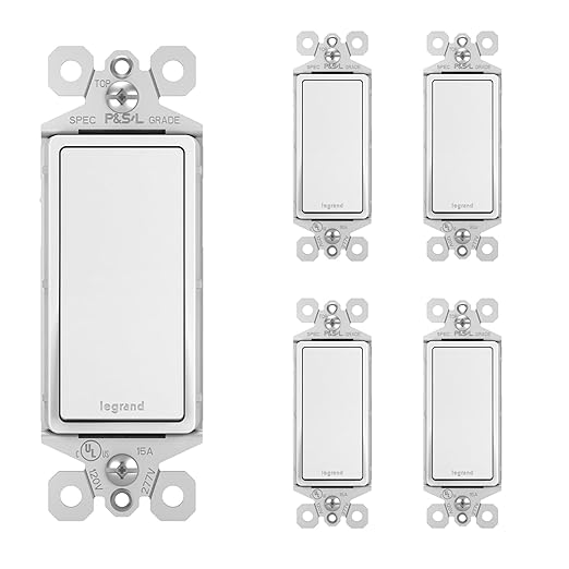 Legrand radiant TM873WCP4 15 Amp Rocker Wall Switch, 3-Way Decorator Light Switches, White (5 Pack)