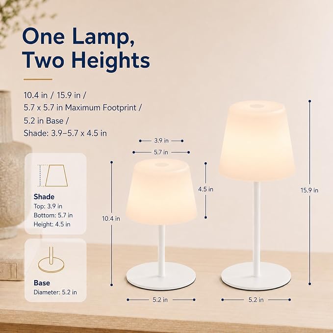 IP65 Waterproof Shower Lamp, Cordless Rechargeable Table Lamp, White | 4000mAh Battery Operated Lamp, Spa-Like Glow for Showers, Vanity, Bedside and Patios; 3 Color Temperatures, Touch Dimming