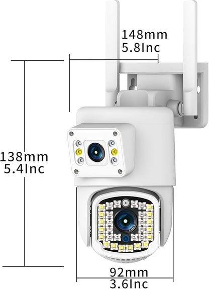 Dual Lens Outdoor PTZ Security Camera,4MP WiFi Surveillance Camera with Night Vision, Motion Detection, Human Tracking & Detection, 355°View, SD/Cloud, 24/7 Record, White,