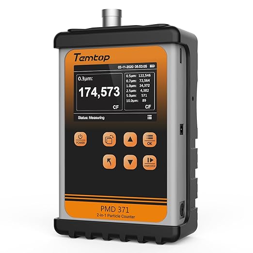 Temtop PMD371 Professional Particle Counter: Comprehensive Portable Particulate Sensor for Cleanrooms, Laboratories, and Environmental Monitoring
