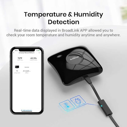 Broadlink Rm4 Pro Universal Remote with Sensor Cable,RF/IR Smart Remote | Fix Code 433MHz RF Smart Remote,38Khz IR Blaster for Home Automation, 2.4G WiFi Smart Home Hub Work with IFTTT