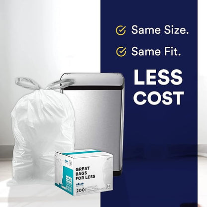 Plasticplace Custom Fit Trash Bags Compatible w Simplehuman Code H Drawstring Bags 8-9 Gallon Tear-Resistant Liner 200 Count Heavy-Duty Waste Disposal