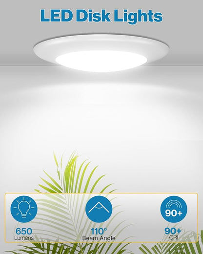 Sunco 36 Pack 4 Inch LED Disk Lights, Flush Mount Disc Recessed Ceiling Can Lighting, 650 LM, Selectable CCT 2700K/3000K/4000K/5000K/6000K, Dimmable, 10W=50W, Wet Rated ETL