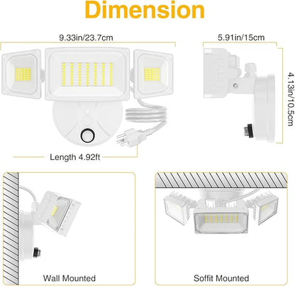 Onforu 80W Dusk to Dawn Outdoor Lighting,Plug in LED Flood Lights,White Outdoor Lights with Remote,8000LM Security Light,IP66 Waterproof Lighting,2Modes 3 Adjustable Heads Light for Garage Yard