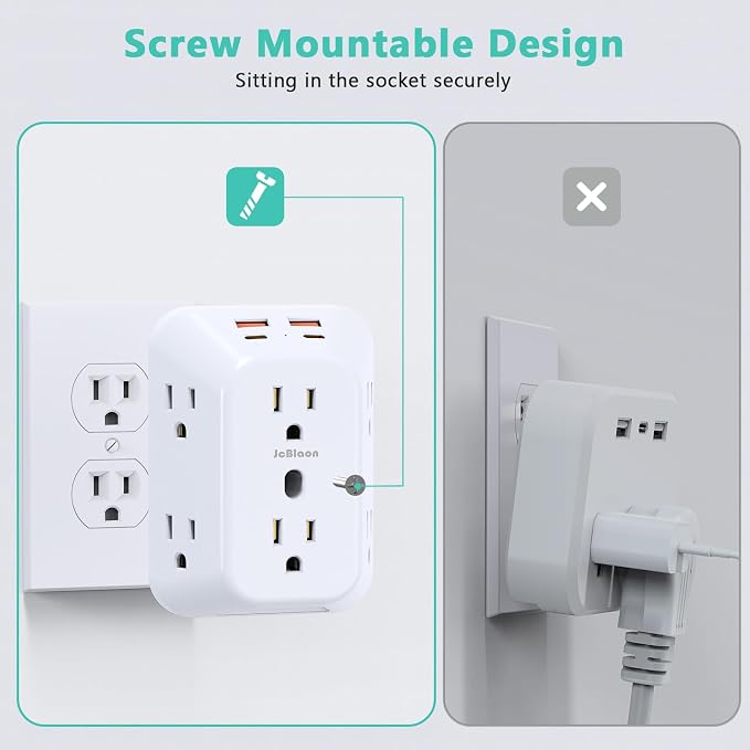 2 Pack Outlet Extender Surge Protector, 6 Outlet Splitter with 4 USB Ports (2 USB C), Multiple Plug Expander Wall Charger, 4 Sided 1050 J Multi Plug Wall Adapter Power Strip for Home Office Kitchen
