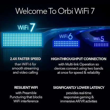 NETGEAR Orbi 970 Series (2026 Release) WiFi 7 Mesh System, 2 Pack | Router + 1 Satellite Extender, up to 6,600 sq ft, 27 Gbps, 200 Devices, Quad-Band, supports 10 Gig Internet plan, RBE972