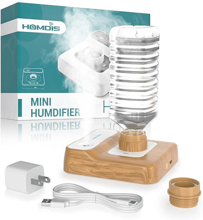Travel Humidifier, Portable Humidifier for Plants, Bedroom, Office, Hotel or Car, Battery Operated Mini Cool Mist Humidifiers, Quiet 23dB, Auto-off, Night Light & BPA-Free, Wood Grain