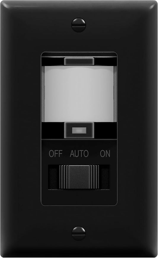 TOPGREENER in Wall PIR Motion Sensor Light Switch, Occupancy Sensor Switch, 𝐍𝐞𝐮𝐭𝐫𝐚𝐥 𝐖𝐢𝐫𝐞 𝐑𝐞𝐪𝐮𝐢𝐫𝐞𝐝, On/Off Override, 𝐒𝐢𝐧𝐠𝐥𝐞 𝐏𝐨𝐥𝐞, 4A, 500W, TSOS5-BKWP,Black