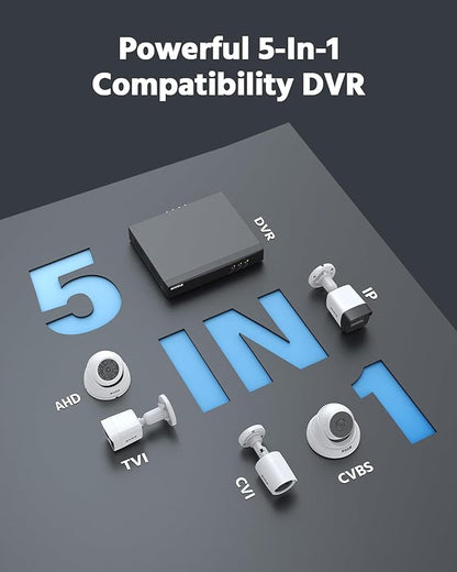 ANNKE 8CH 2MP Security Camera System, 8 Channel H.265+ DVR Recorder, AI Human/Vehicle Detection, 4X 1080P Cams with Smart Dual Light Color Night Vision for Home & Business Surveillance, IP67, 1TB HDD