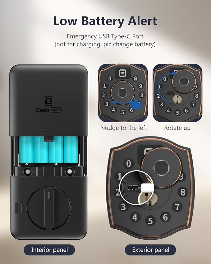 Geek Smart Fingerprint Deadbolt Lock with Keypad, Smart Deadbolt with Code, Electronic Door Locks for Front Door, Keyless Entry Door Lock, App Control, for Hotel, Homestay, Airbnb