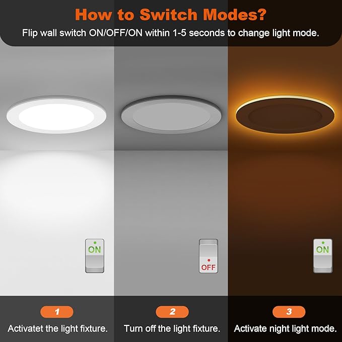 ZYC Recessed Lighting 4 Inch - 9W 800LM LED Recessed Ceiling Light with Night Light,2700K/3000K/4000K/5000K/6000K Selectable Ultra-Thin Lighting,Dimmable Canless Wafer Downlight,Pack of 6（Bronze）.