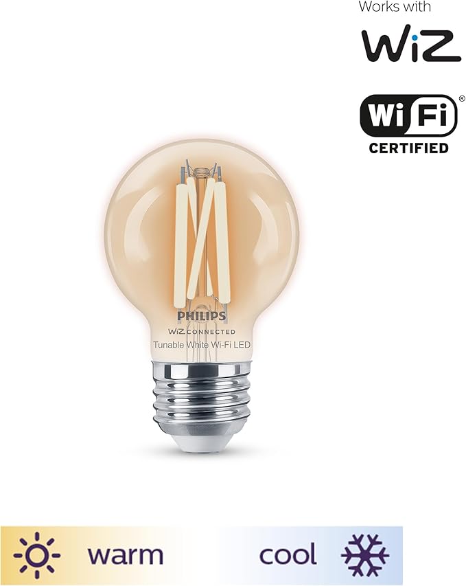 Philips Smart Vintage G16.5 40W Tunable White Filament LED Smart Bulb 4 Pack - E26 Indoor -Connect to Your Wi-Fi - Control with Voice or App - Powered by WiZ Connected