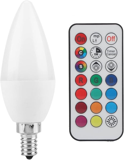 3W LED Candle Light Bulb Lamp, Candle Light Bulbs, 12 Colors 2 Modes Timing with Remote Control Smart Light Bulbs Color Changing, E12 Bulb Remote Control Color Changing