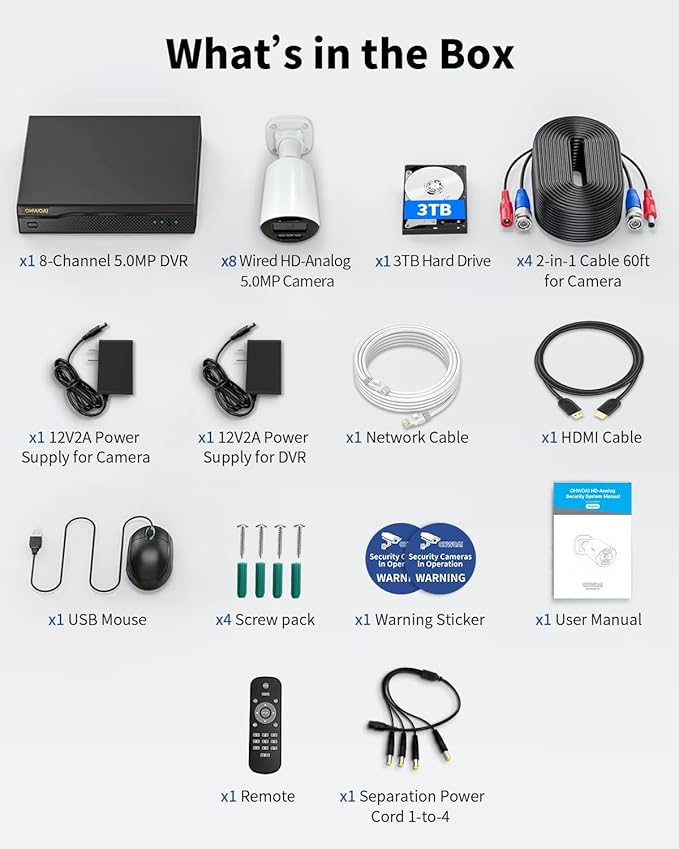 《80ft IR Night Vision & 5MP Super HD》Wired Security Camera System Outdoor, 5MP CCTV Cameras Systems with AI Motion Detection, Home Video Surveillance DVR Kits