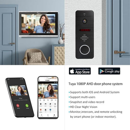 Wired Video Doorbell Apartment Intercom System,10 Inch Touch Screen Monitor,Motion Detection TUYA WiFi Smart Home Video Intercom Door Phone Kits for Home Villa (1 doorbell+1 Monitor)