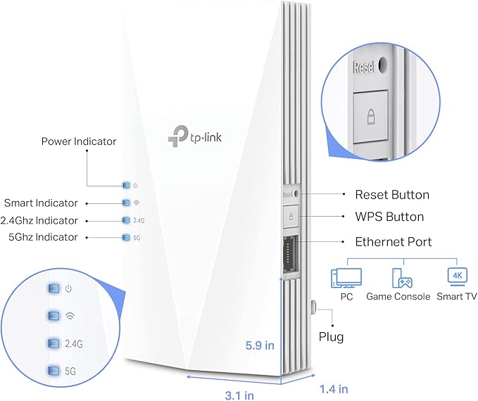 TP-Link AX1500 WiFi Extender Internet Booster(RE500X), WiFi 6 Range Extender Covers up to 1500 sq.ft and 25 Devices,Dual Band, AP Mode w/Gigabit Port, APP Setup, OneMesh Compatible