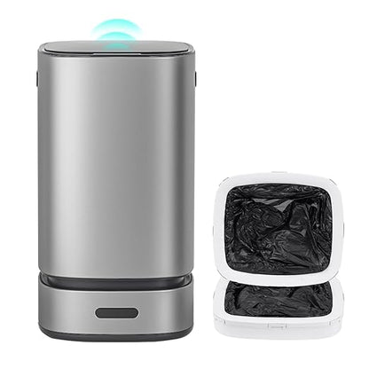 ELPHECO Self-Bagging Automatic Trash Can Stainless Steel 4 Gallon Sensor Trash Bin, Self-Sealing Dustbin, 15 Liter Garbage Can, Large Touchless Metal Trash Can for Home, Hotel, Office, Silver