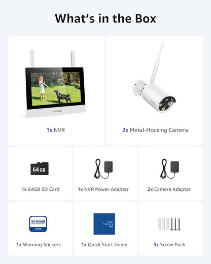 ANNKE Wireless Security Camera System, 7'' Touch Screen Monitor, 64GB SD | 2K HD 4CH WiFi NVR, 2 Wireless Outdoor Cameras, Plug & Play, Human Detection, Two-Way Audio, 100 ft Night Vision, IP66