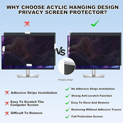 32 Inch Acrylic Hanging Privacy Screen Filter, Removable Anti-Peep Shield For 16:9 Widescreen Monitor, Anti Glare Blue Light Blocking Computer Monitor Privacy Protector