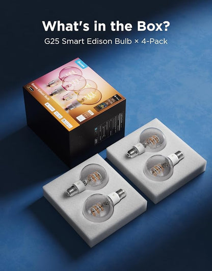Govee Edison Bulbs, Smart Vintage Light Bulbs, RGBWW Color Changing G25 Vanity Light Bulb, Compatible with Matter, Alexa & Google Assistant, LED Filament Bulb for Living Room Kitchen E26 Base 4 Pack
