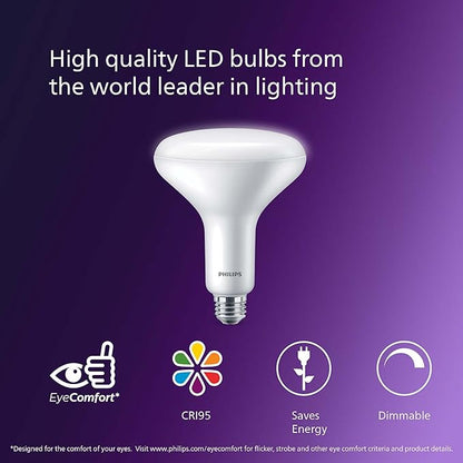 PHILIPS LED 65W BR40 1-Pack Ultra Definition Daylight (5000K) 800 Lumen (10W = 65W) Dimmable Frosted Flicker-Free Light Bulb
