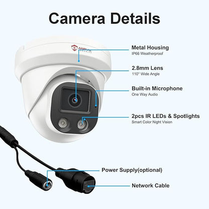 Anpviz 4K PoE IP Camera, 8MP Turret Security IP Camera Outdoor Indoor Wired, AI Human Vehicle Motion Detection, 100FT Smart Dual Light Color Night Vision, Built-in Mic, Waterproof, NDAA (U Series)