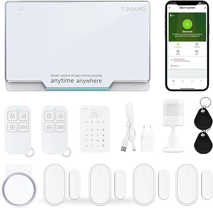 Keyboard for WiFi GSM Burglar Alarm System,Smart Home Alarm System Base Wireless 12 Pieces-kit,DIY Alarm System,Remote,Keypad,Compatible with Alexa,for House,Villa Apartment Security,White