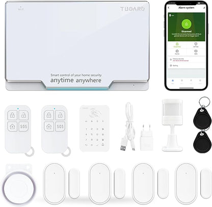 Keyboard for WiFi GSM Burglar Alarm System,Smart Home Alarm System Base Wireless 12 Pieces-kit,DIY Alarm System,Remote,Keypad,Compatible with Alexa,for House,Villa Apartment Security,White