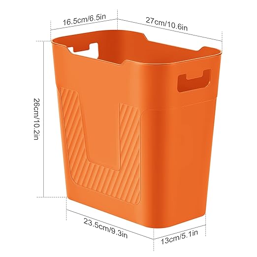 Small Orange Trash Can Wastebasket, 2.9 Gallon Plastic Garbage Can Waste Basket for Narrow Spaces Bathrooms Laundry Room Kitchens Offices Kids Rooms (Orange)
