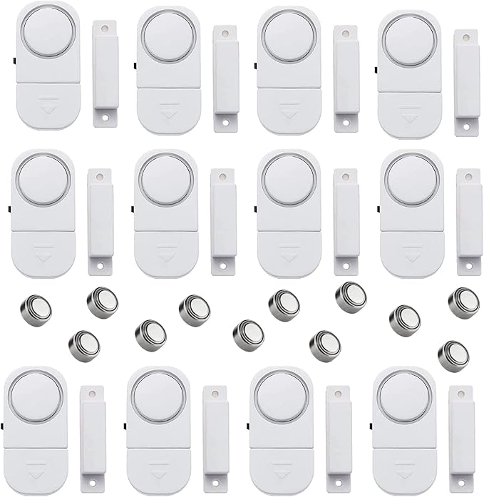 12 Pack Wireless Security Window/Door Alarm, Magnetic Sensor Door Window Burglar Alert Alarm Pool Alarms Super Loud for Home, Garage, Apartment, Dorm, RV and Office(Include Batteries)