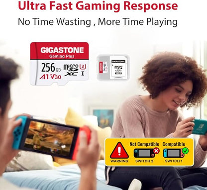 【for Switch 1 Only】 GIGASTONE 256GB Micro SD Card 5-Pack, Gaming Plus, Nintendo-Switch 1 Compatible, R/W 100/60MB/s, 4K Video Recording, Micro SDXC UHS-I A1 U3 Class 10, with Adapters