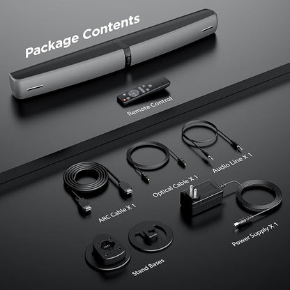 Sound Bar for Smart TV, 90W Soundbar with Bluetooth 5.3/ARC/Optical/AUX Connect, Auto Volume Boost, 3 Customizable Equalizer Modes, 2 in 1 Detachable Soundbar for TV/PC/Gaming/Projectors