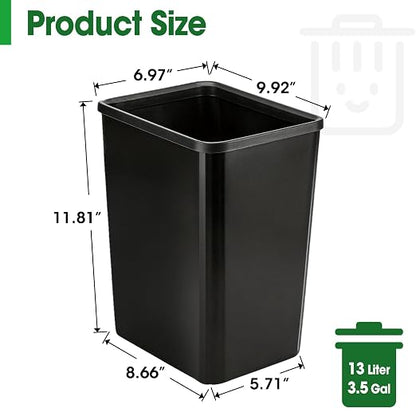 5 Pack Small Trash Can, Plastic Wastebaskets, 3.5 Gallon Small Garbage Can for Bathroom, Bedroom, Kitchen, Office, Black
