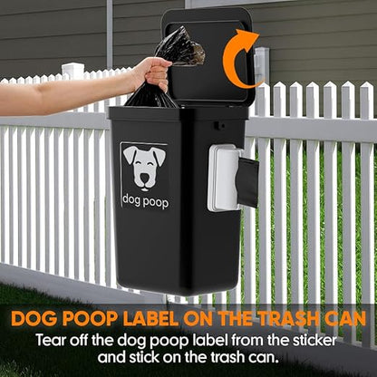 Moryimi Dog Poop Trash Can Outside, 3.1 Gallon Dog Waste Trash Can with Trash Bag Dispenser, Outdoor Dog Poop Trash Can with Lid, Black Hanging Trash Can for Fence, Garbage, Outdoors, Counter Top