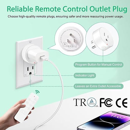 NineLeaf Wireless Remote Control Outlet with Timer, Indoor Remote Timer Outlet, No Interference No Wiring, 15A/1875W 500FT RF Range, Countdown Light Switch for Lamp, Fan,2Remote 1Outlet