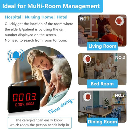 Nurse Call System Life Alert Systems Caregiver Pager 10 Emergency Bathroom Alarm Button for Patients Seniors 1 Elderly Monitoring for Hospital Clinic Nursing Home