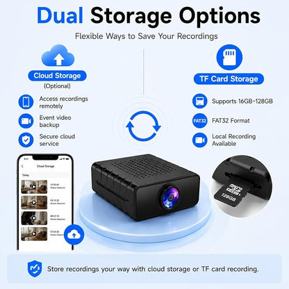 Hidden Camera, HD WiFi Mini Spy Camera with Motion Detection, Night Vision, Instant Alerts, Multi-User Sharing, Supports 128GB Micro SD Card for Home Security & Pet Monitoring