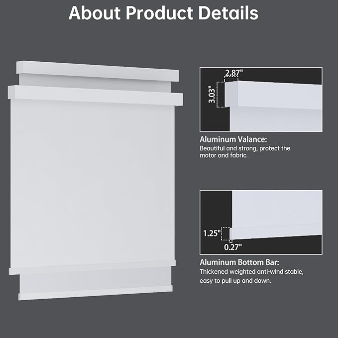 Motorized Blinds with Remote, Blackout Smart Blinds for Windows Automatic Roller Shades Compatible with Alexa, Motorized Shades Customized for Bedroom Home Office (Blackout-Pure White)
