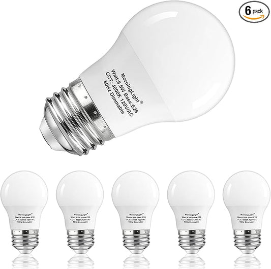 MorningLight 6 Pack A15 LED Bulbs Dimmable, 60Watt Equivalent, Neutral White 4000K, E26 Base, A15 Appliance Light Bulb 6.5W for Ceiling Fan Light Bulbs, Super Bright No Flicker, 600LM Bulb