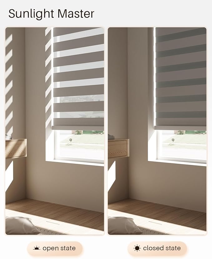 Smart Zebra Blinds for Windows, Alexa Motorized Blinds with Remote Control, Automatic Electric Power Zebra Shades for Indoor Windows (72" W x 72" H,Gray)