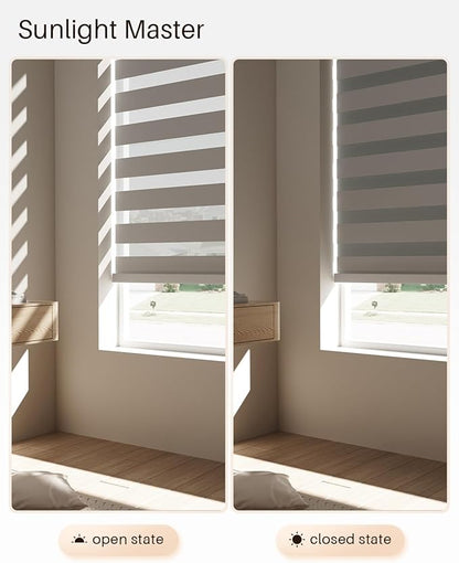 Smart Zebra Blinds for Windows, Alexa Motorized Blinds with Remote Control, Automatic Electric Power Zebra Shades for Indoor Windows (31" W x 72" H,Gray)