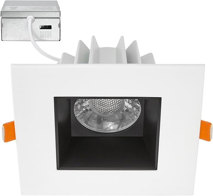 Maxxima 4 in. Ultra-Thin Recessed Anti-Glare LED Downlight, Canless IC Rated, 5 Color Temperature Selectable 2700K/3000K/3500K/4000K/5000K, Dimmable Square White/Black Trim, 90 CRI